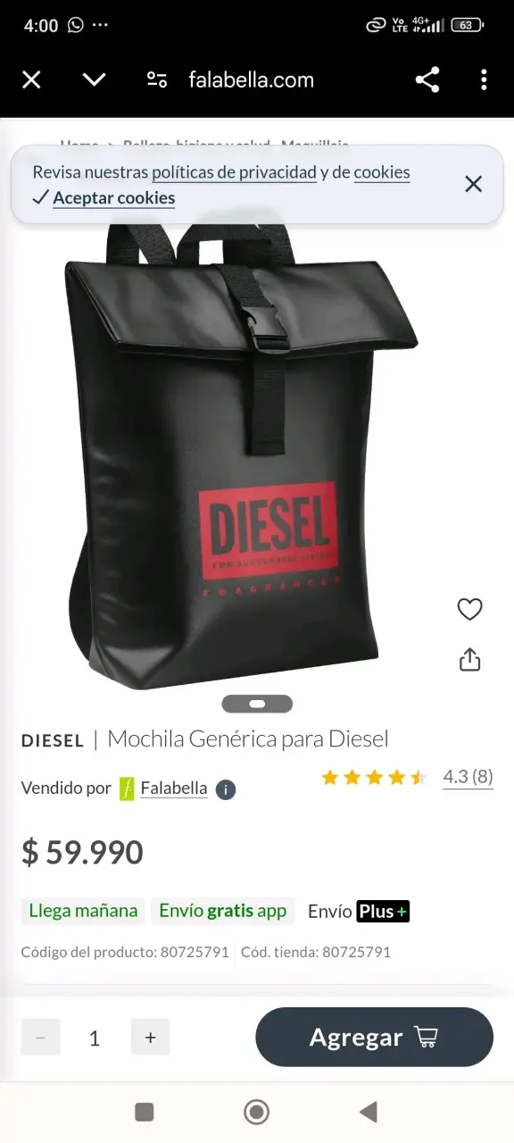 Mochila negra Diesel con logo rojo - 3