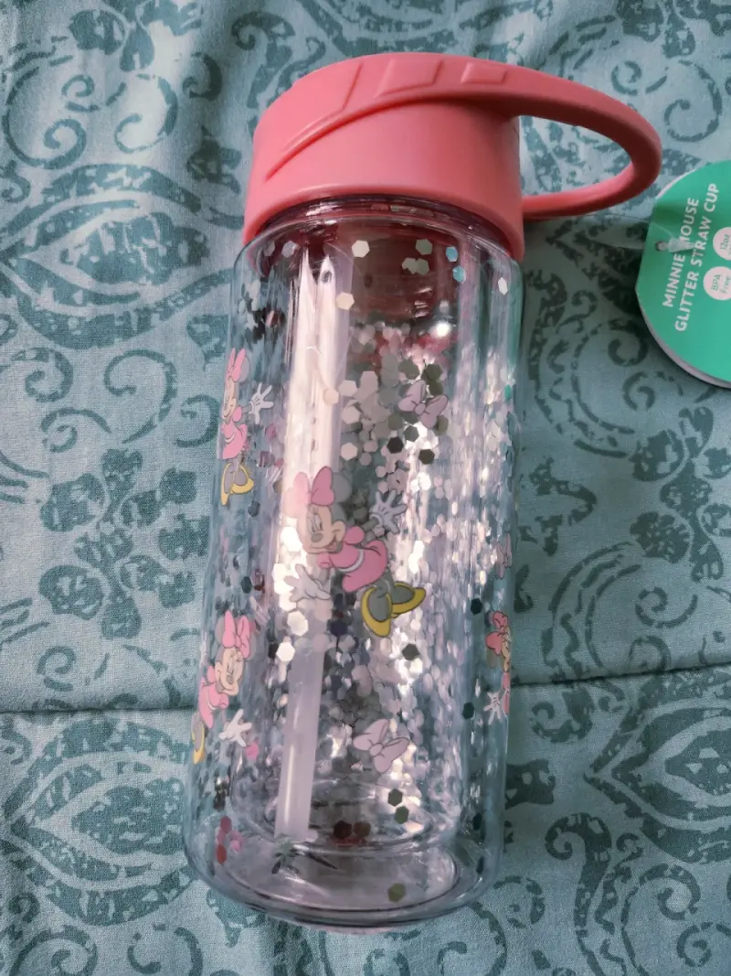 Botella con bombilla Minnie Mouse y glitter