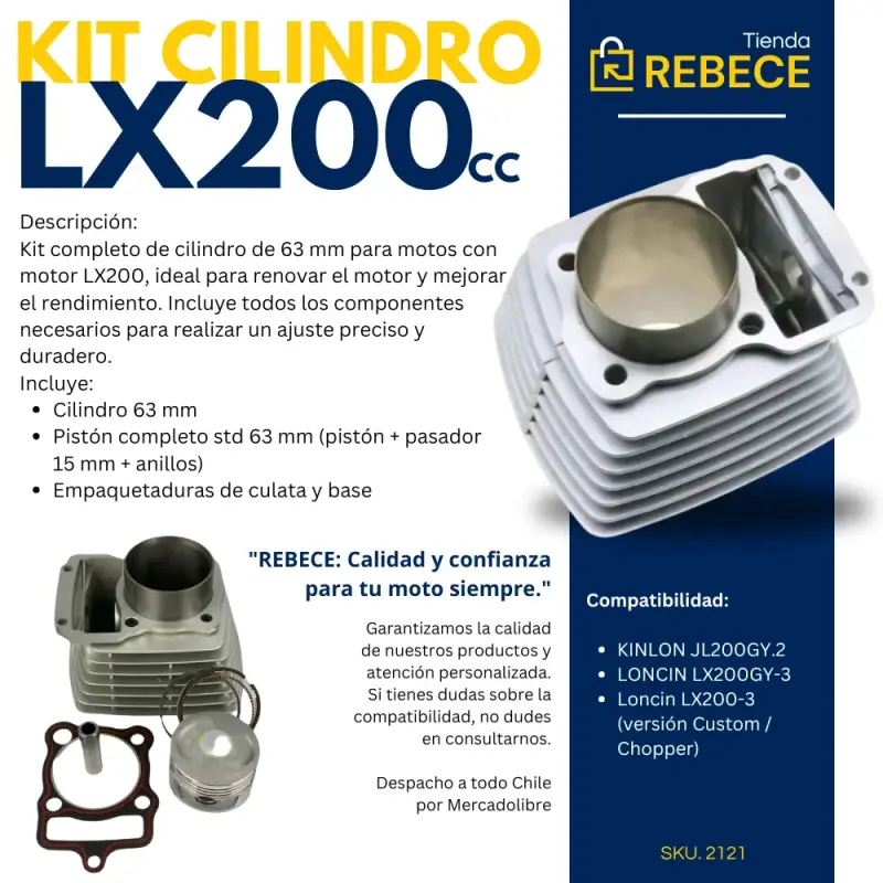 Kit de Cilindro y Pistón para Moto LX200 - 2