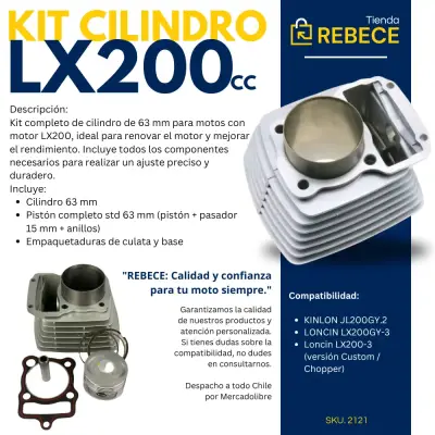Kit de Cilindro y Pistón para Moto LX200 - miniatura 2