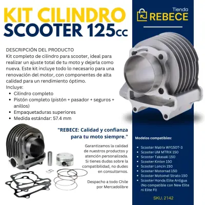 Kit Cilindro Moto Scooter 125cc (52.4mm/p15) - miniatura 2