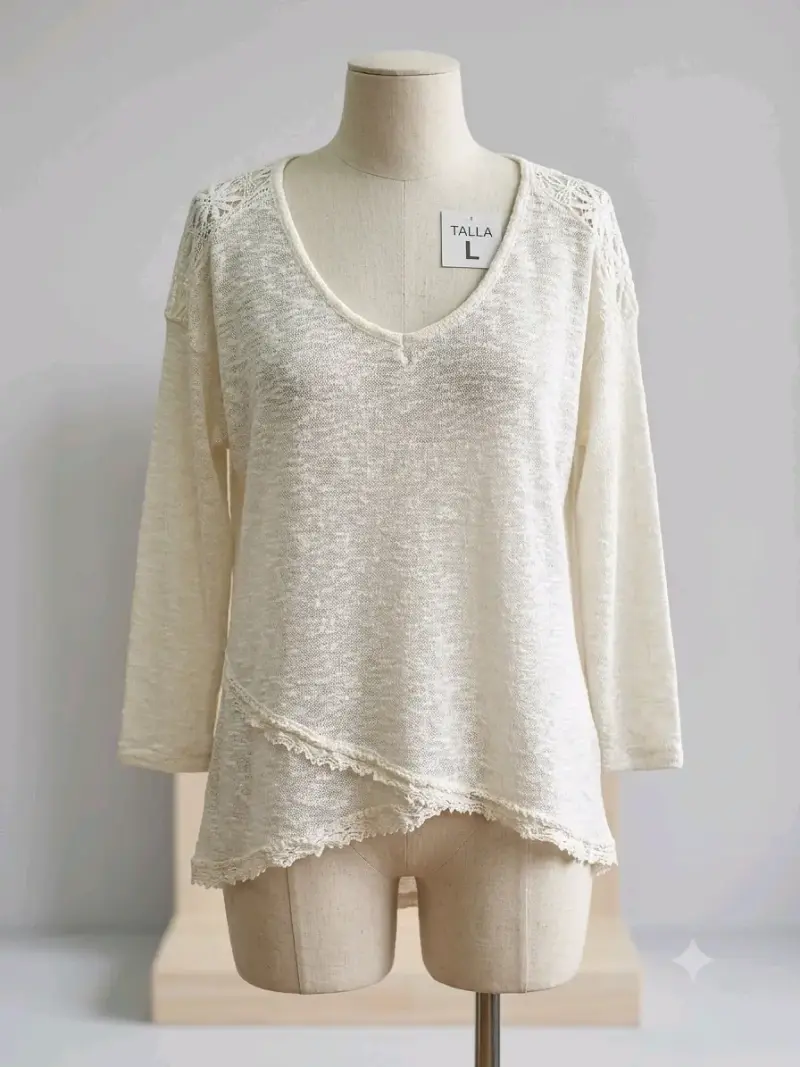Blusa de encaje beige talla L