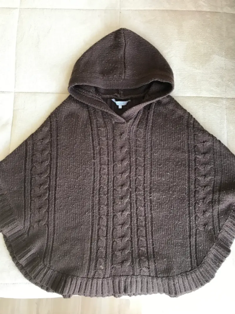 Poncho de lana marrón con capucha Newport - 3