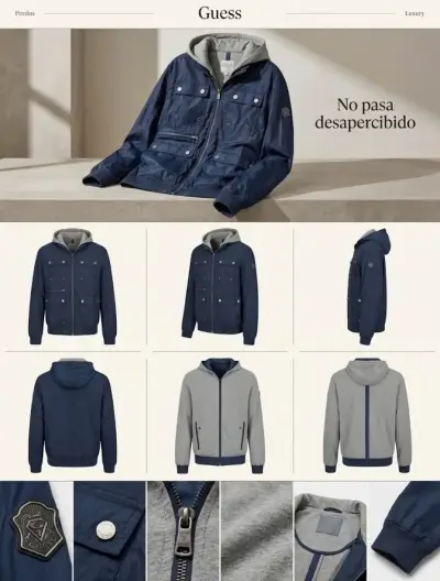 Chaqueta Reversible Azul y Gris Guess con Capucha - miniatura 1