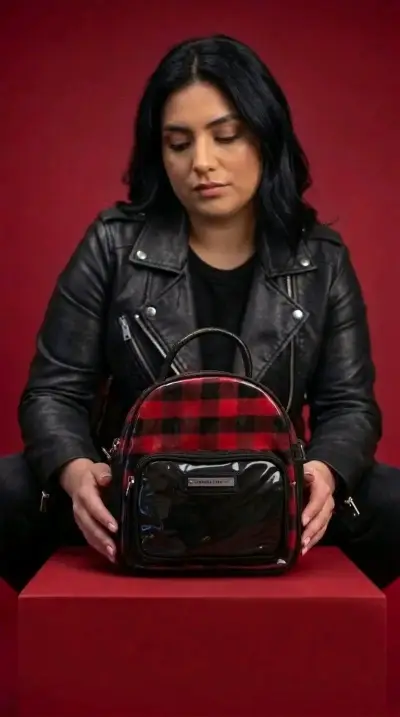 Mochila pequeña a cuadros rojos y negros Gabriela Zapata - miniatura 1