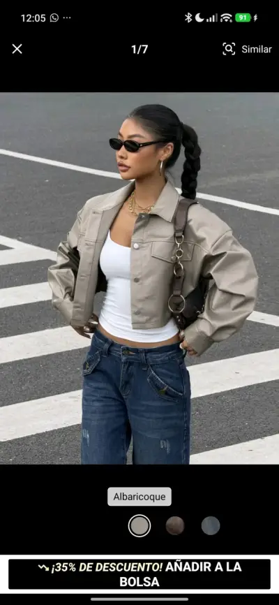 Chaqueta de cuero color albaricoque para mujer - miniatura 1