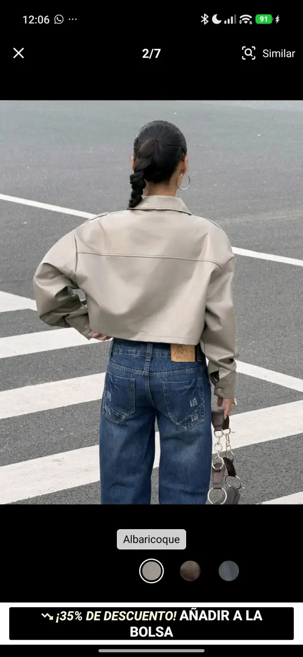 Chaqueta de cuero color albaricoque para mujer - 2