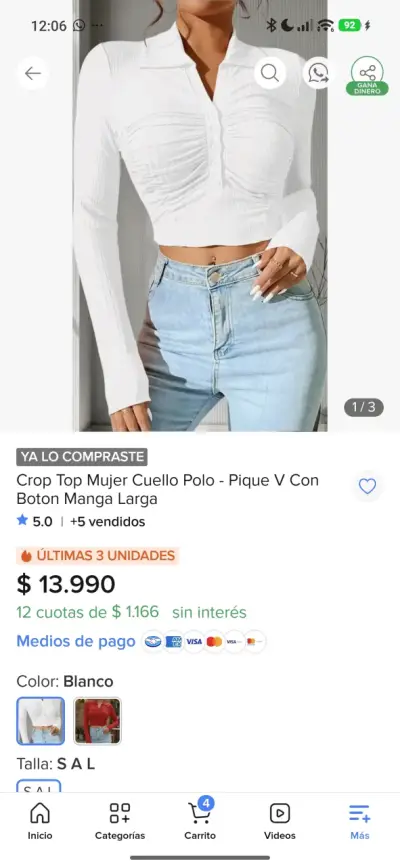 Crop top color blanco estilo piqué - miniatura 2