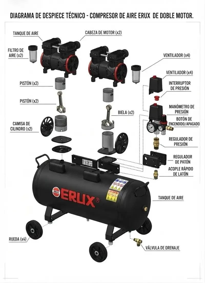Compresor De Aire 1001 Oil Free 1600wDoble Motor 8 - 1
