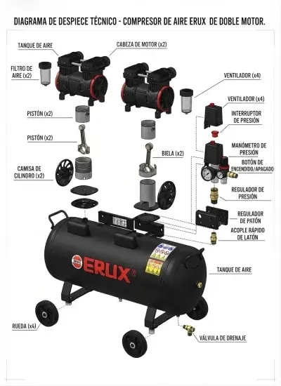 Compresor De Aire 1001 Oil Free 1600wDoble Motor 8 - miniatura 1