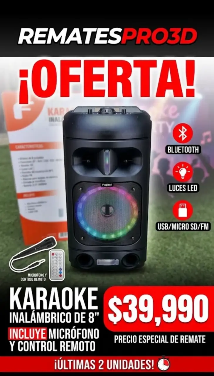 Parlante Karaoke Inalámbrico 8'' con Micrófono y Control - 3