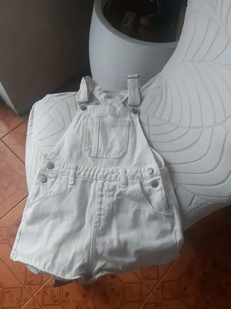Jardinera de mezclilla blanca para niños - 1