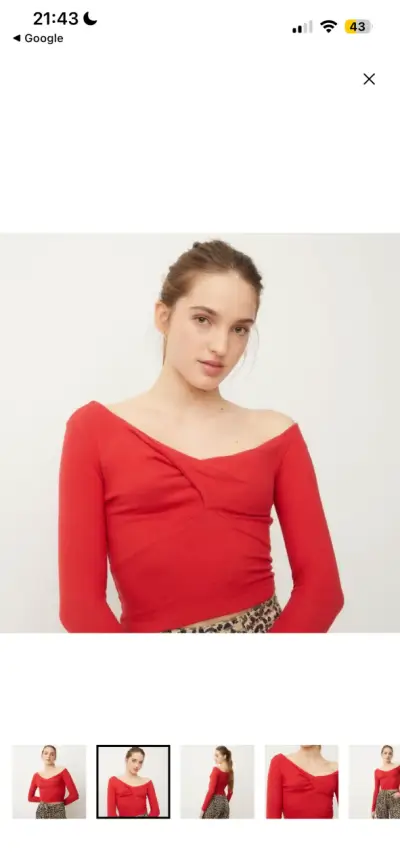Top rojo de manga larga con escote en V - miniatura 1