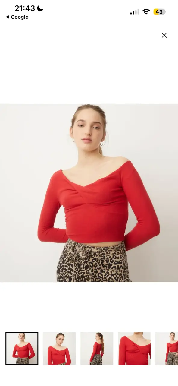 Top rojo de manga larga con escote en V - 4