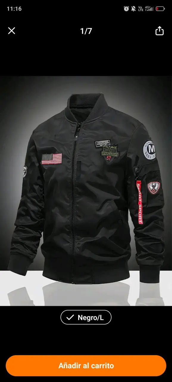 Chaqueta bomber negra con parches - 1