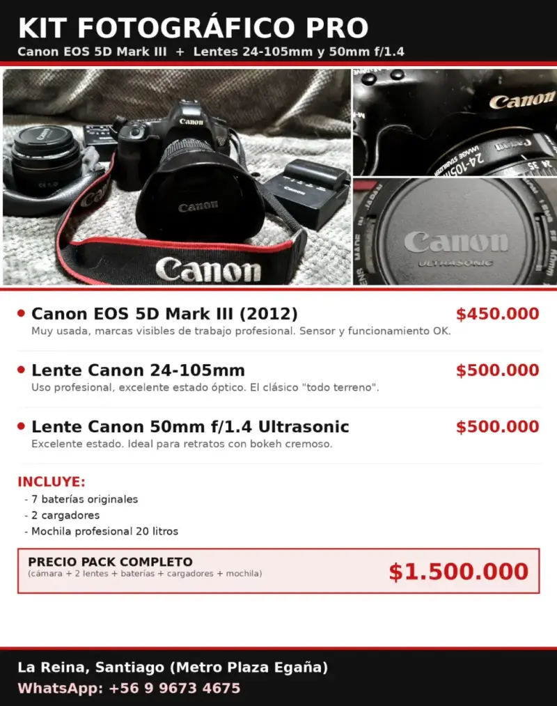 Kit Fotográfico Canon EOS 5D Mark III con Lentes