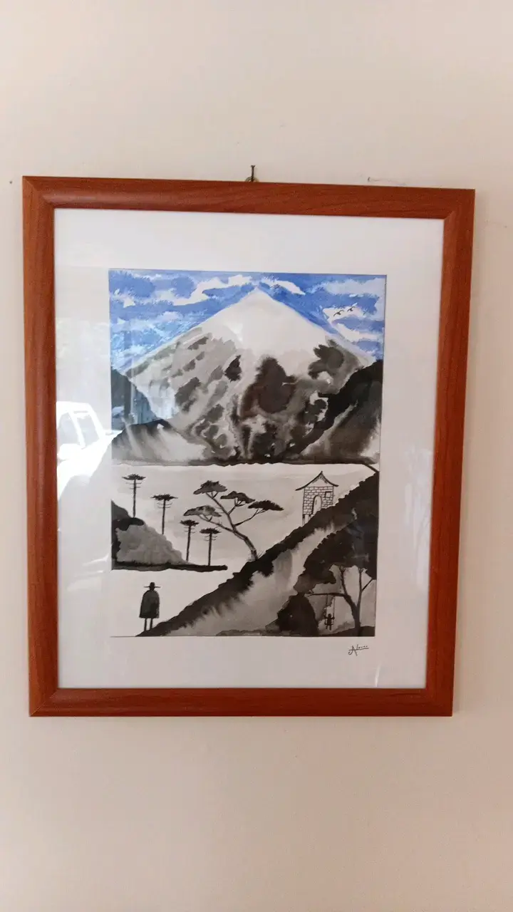 Cuadro Pintura Paisaje Montaña enmarcado