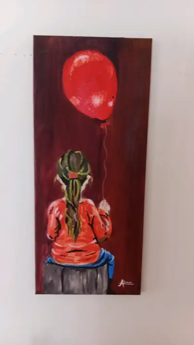 Cuadro Pintura Niña con Globo Rojo - miniatura 1