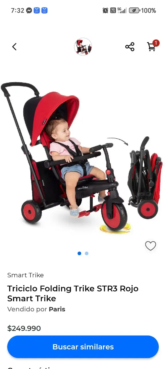 Triciclo Plegable STR3 Rojo para Niños - 1