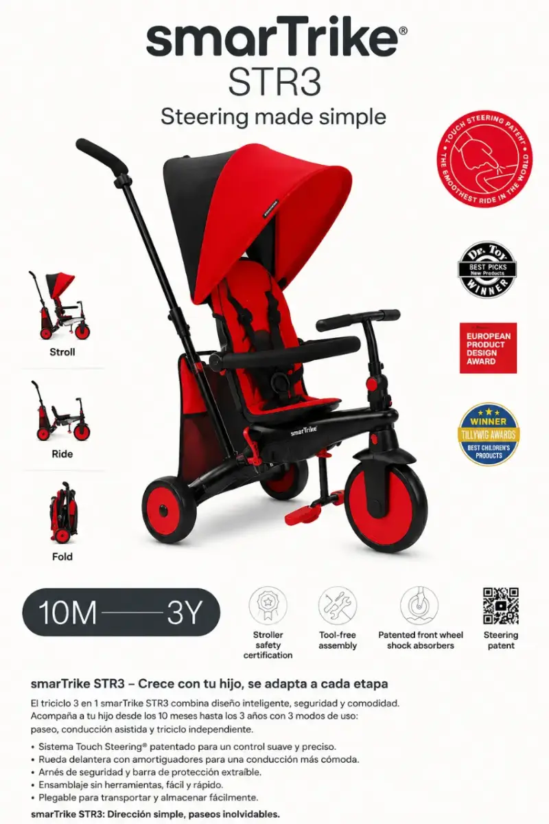 Triciclo Plegable STR3 Rojo para Niños - 2