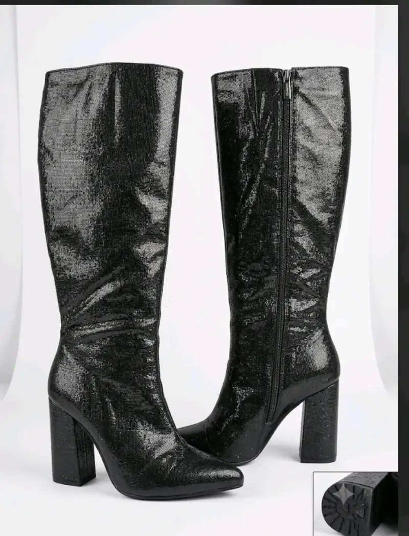 Botas negras de tacón alto con brillo - 1