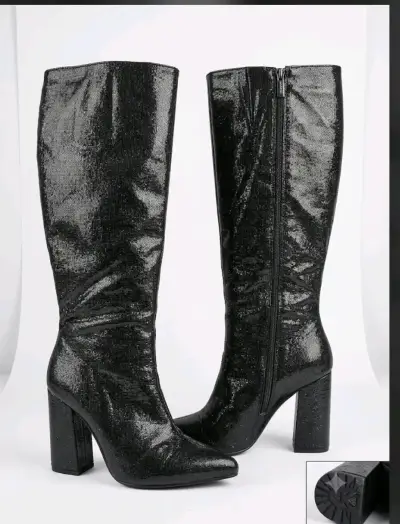 Botas negras de tacón alto con brillo - miniatura 1