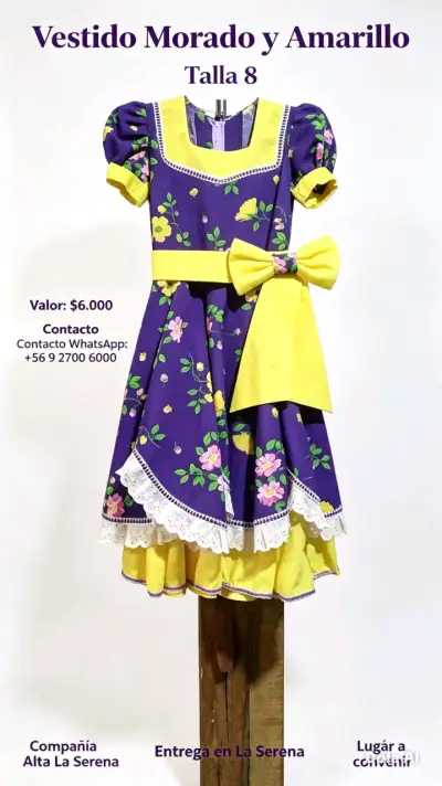 Vestido típico morado y amarillo talla 8 - miniatura 1