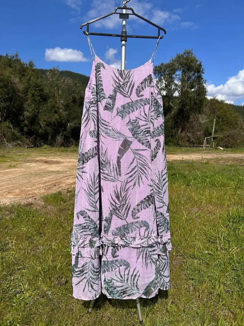Vestido largo 3/4 estampado hojas Rapsodia