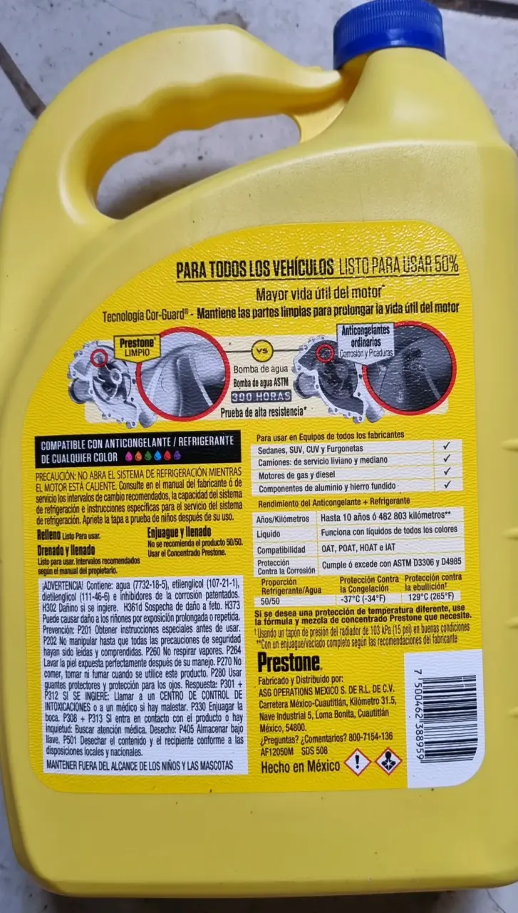 Anticongelante y refrigerante Prestone 3.78L - 2