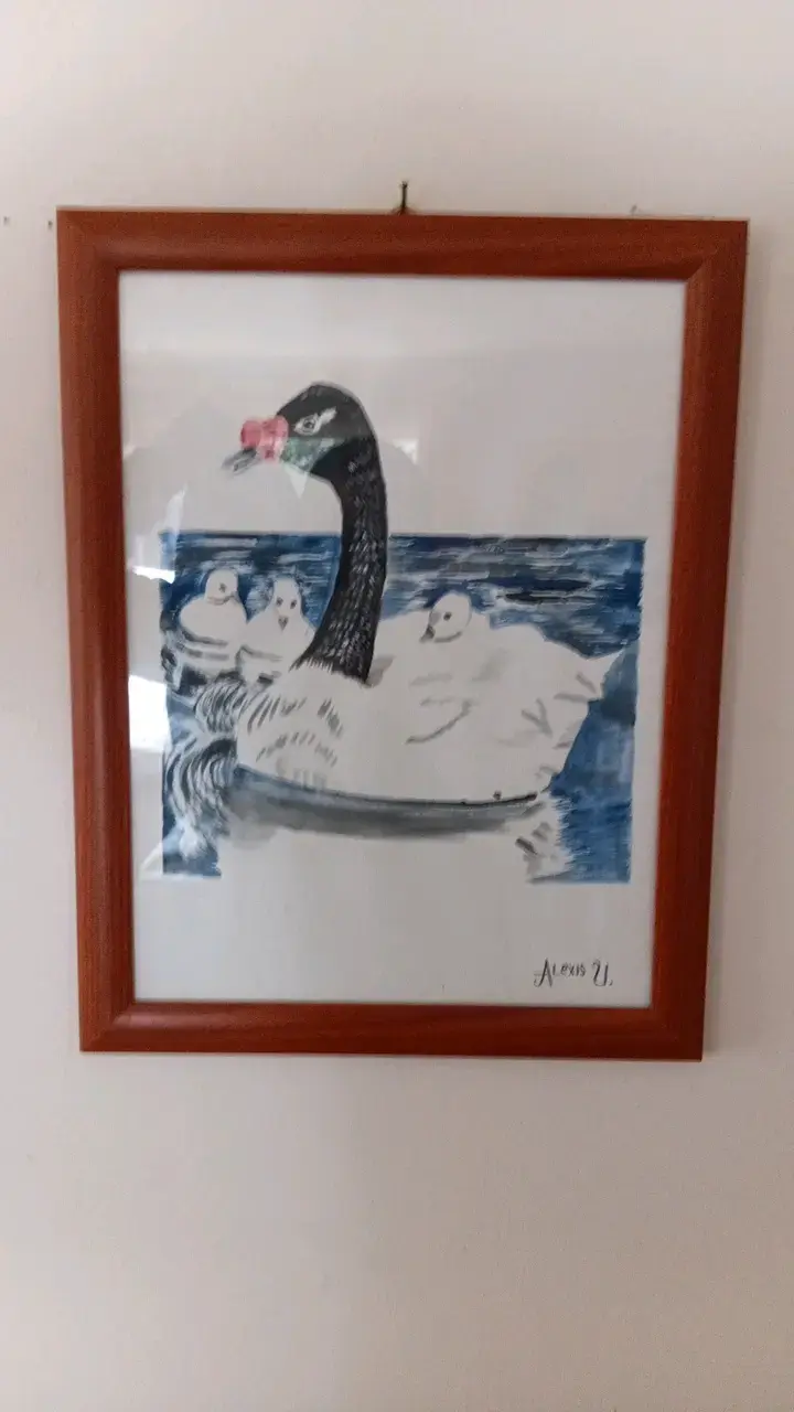 Cuadro con marco de madera cisne negro - 3