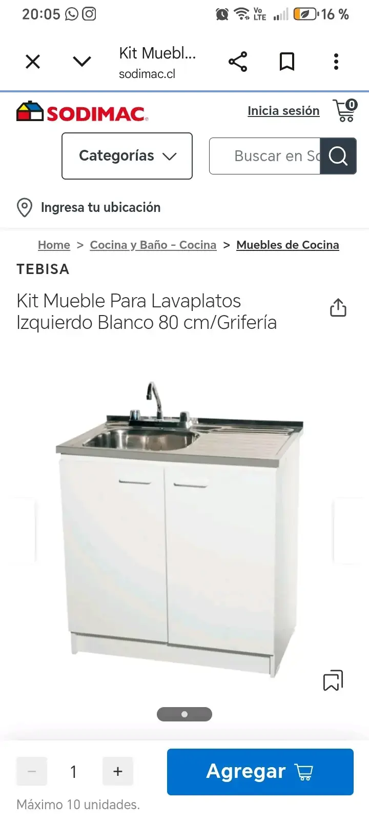 Kit mueble para lavaplatos izquierdo blanco 80 cm - 3