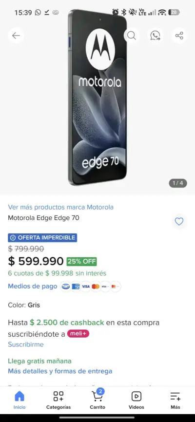 Smartphone Motorola Edge 70 Pantone Grey 512gb - miniatura 2