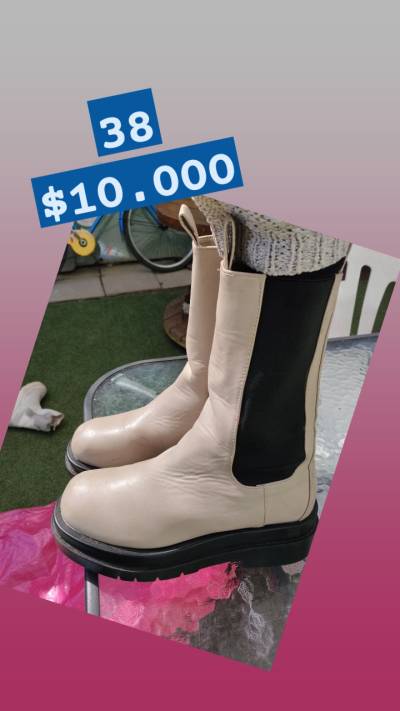 Botas beige de cuero talla 38 - miniatura 1