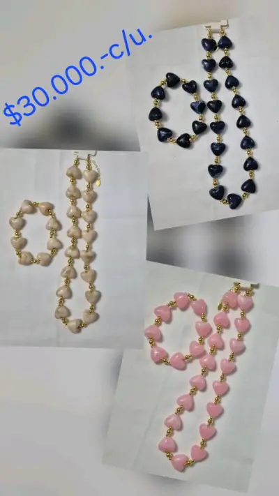 Set de Collar y Pulsera de Corazones en Varios Colores - miniatura 1