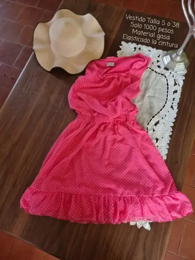 Vestido rosa de gasa con puntos talla S - miniatura 1