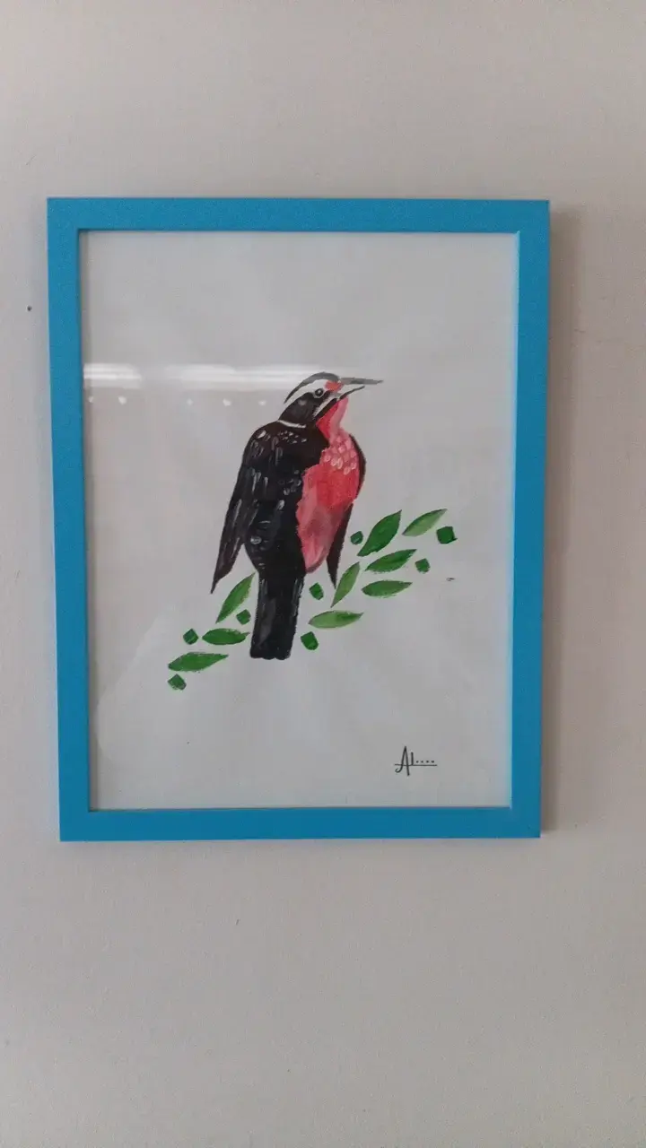 Cuadro Decorativo de Pájaro en Marco Azul