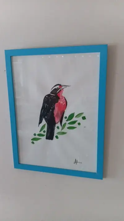 Cuadro Decorativo de Pájaro en Marco Azul - miniatura 3