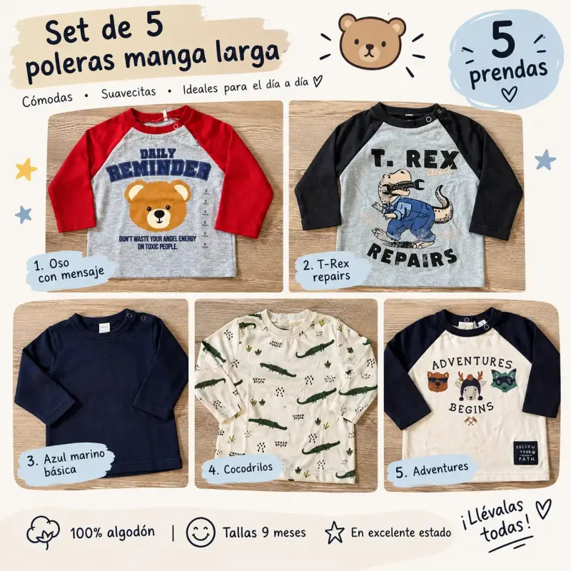 Set de 5 poleras manga larga - 1