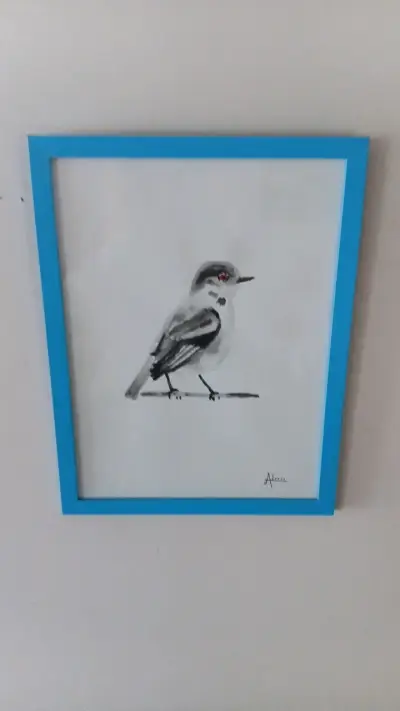 Cuadro Decorativo de Pájaro en Marco Azul - miniatura 1