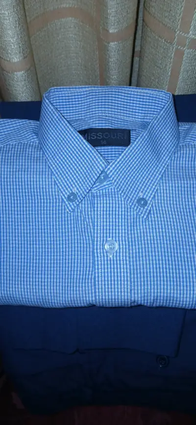 Conjunto de traje azul con camisa a cuadros Missouri - miniatura 1