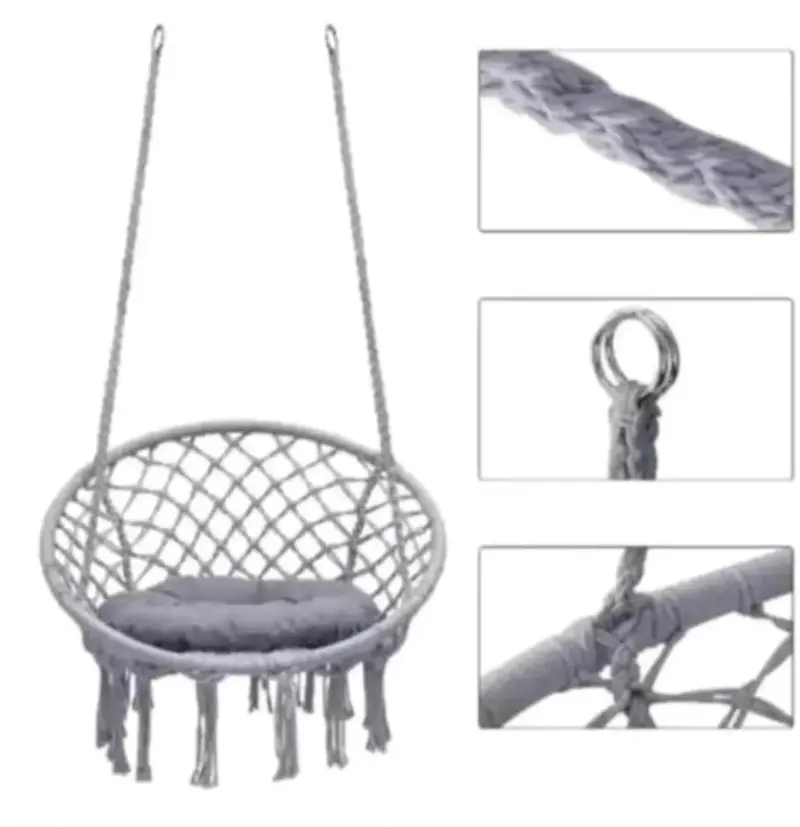 Columpio colgante de macramé gris para exteriores - 1