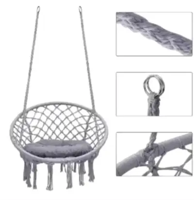 Columpio colgante de macramé gris para exteriores - miniatura 1