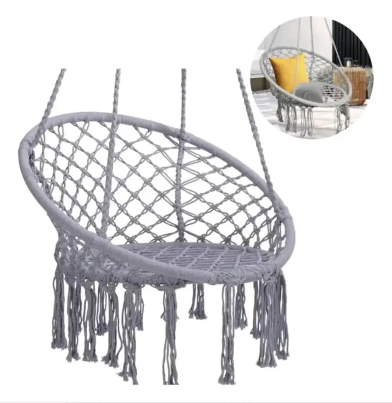 Columpio colgante de macramé gris para exteriores - 2