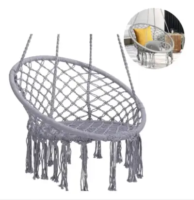Columpio colgante de macramé gris para exteriores - miniatura 2