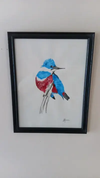 Cuadro de arte con pájaro en acuarela - miniatura 1
