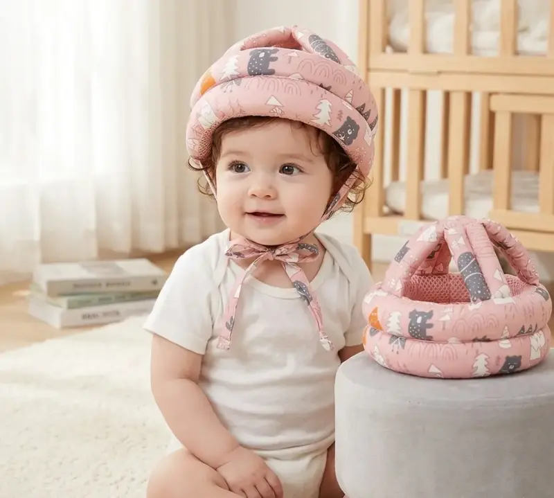 Casco protector para bebé rosa con diseño de osos - 1
