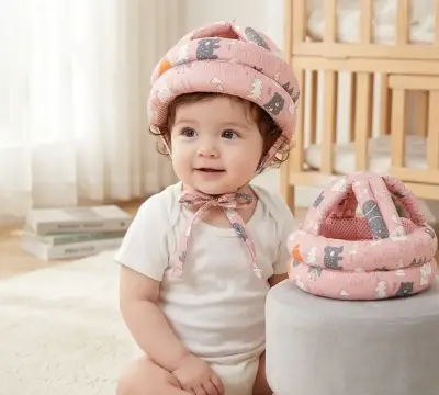 Casco protector para bebé rosa con diseño de osos - miniatura 1