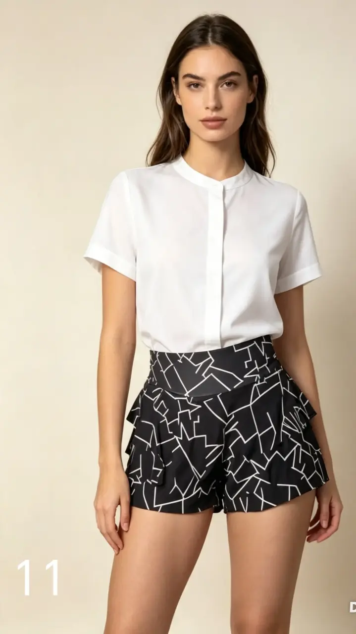 Falda corta con estampado a cuadros y volantes - 5