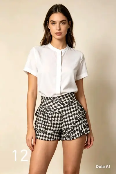 Falda corta con estampado a cuadros y volantes - miniatura 6