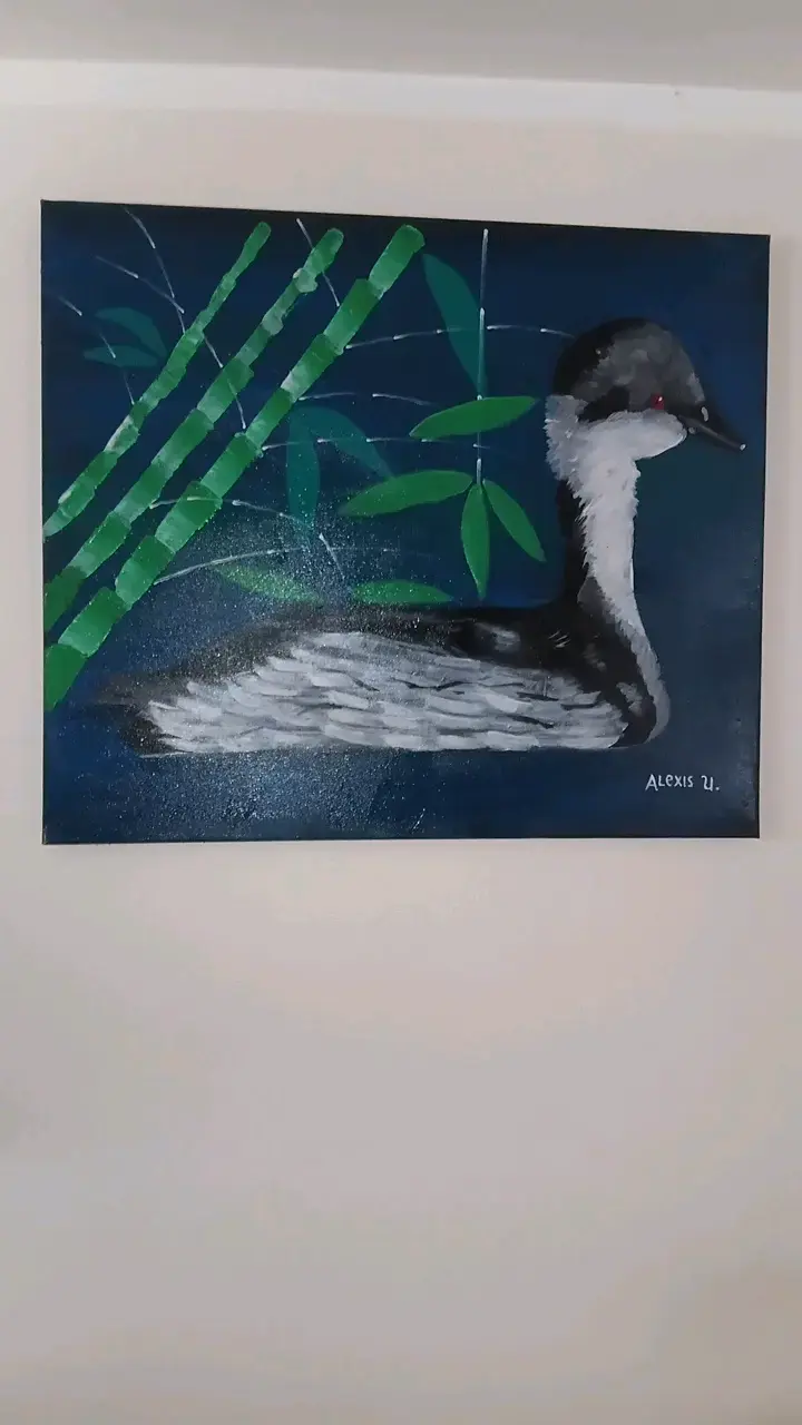Cuadro Pintado a Mano de Ave con Bambú - 2